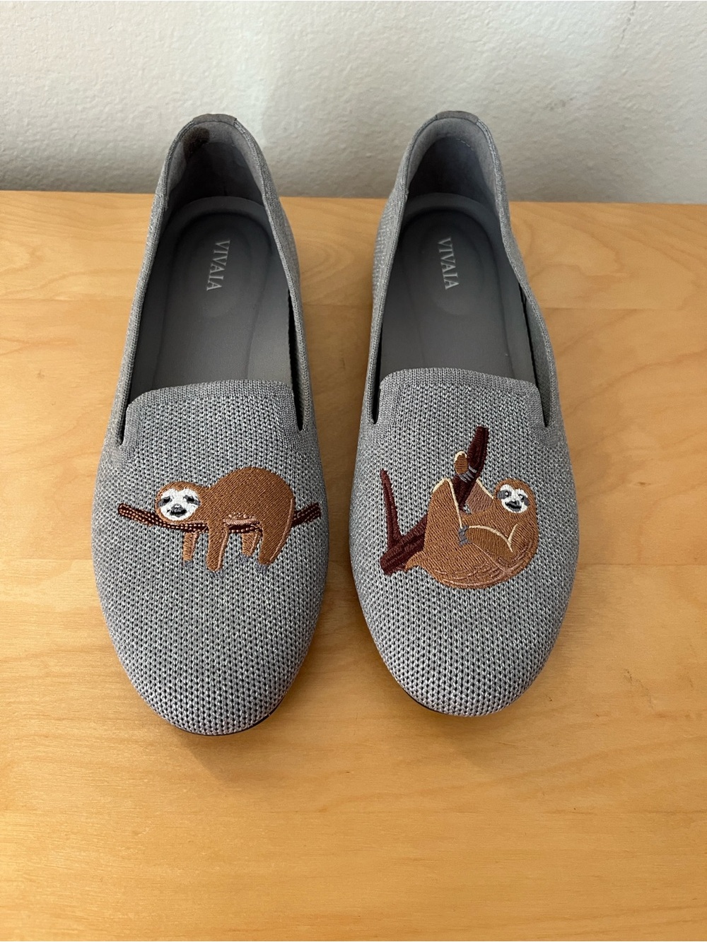 VIVAIA Gray Slip-On Loafers with Sloth Embroidery. Size: 7 NWT